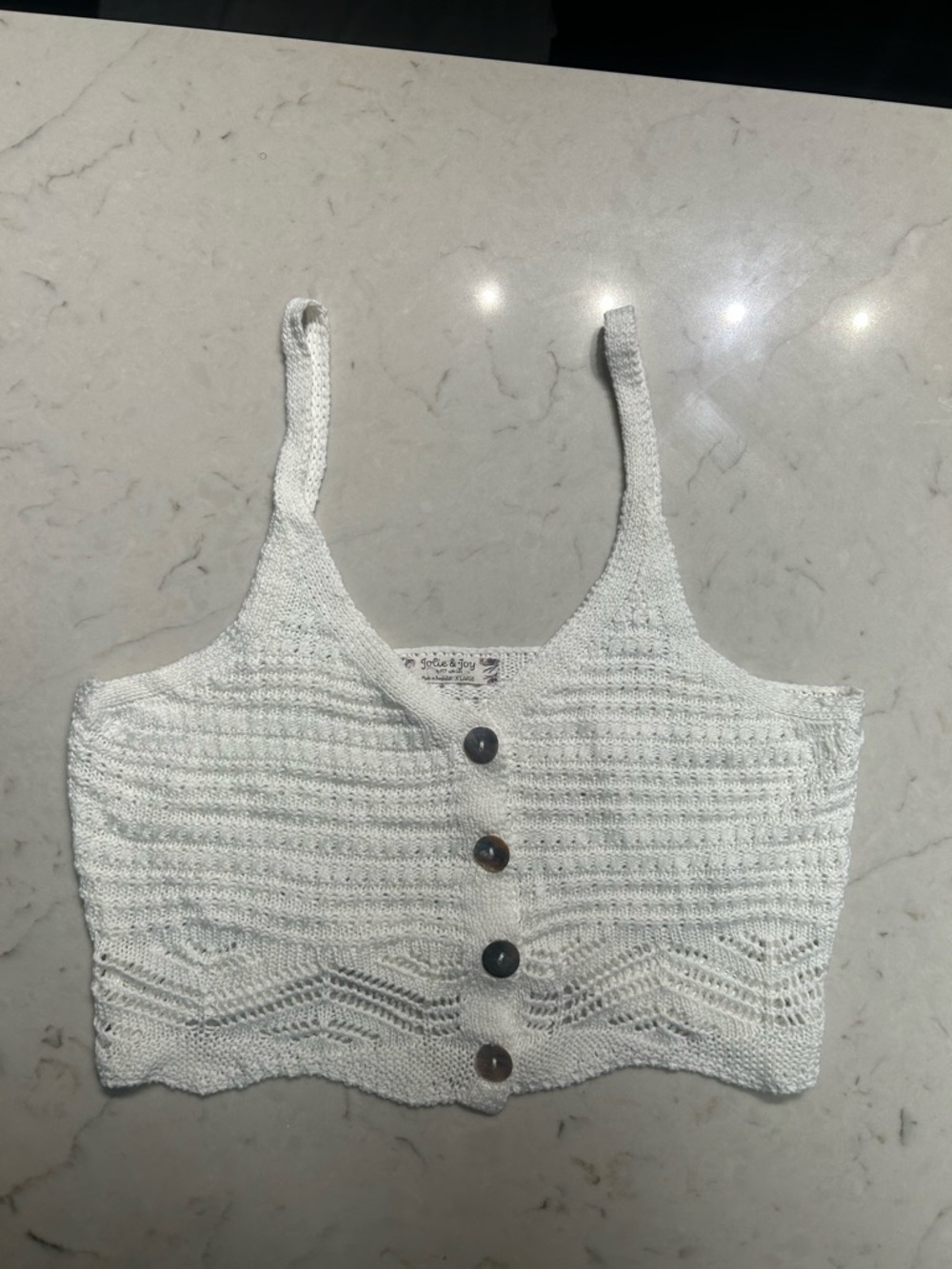 Jolie & Joy White Knit Button Front Crop Top (Size XL)